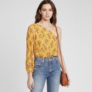 Ulla Johnson Enid One Shoulder Blouse Chartreuse Floral Silk Size 4